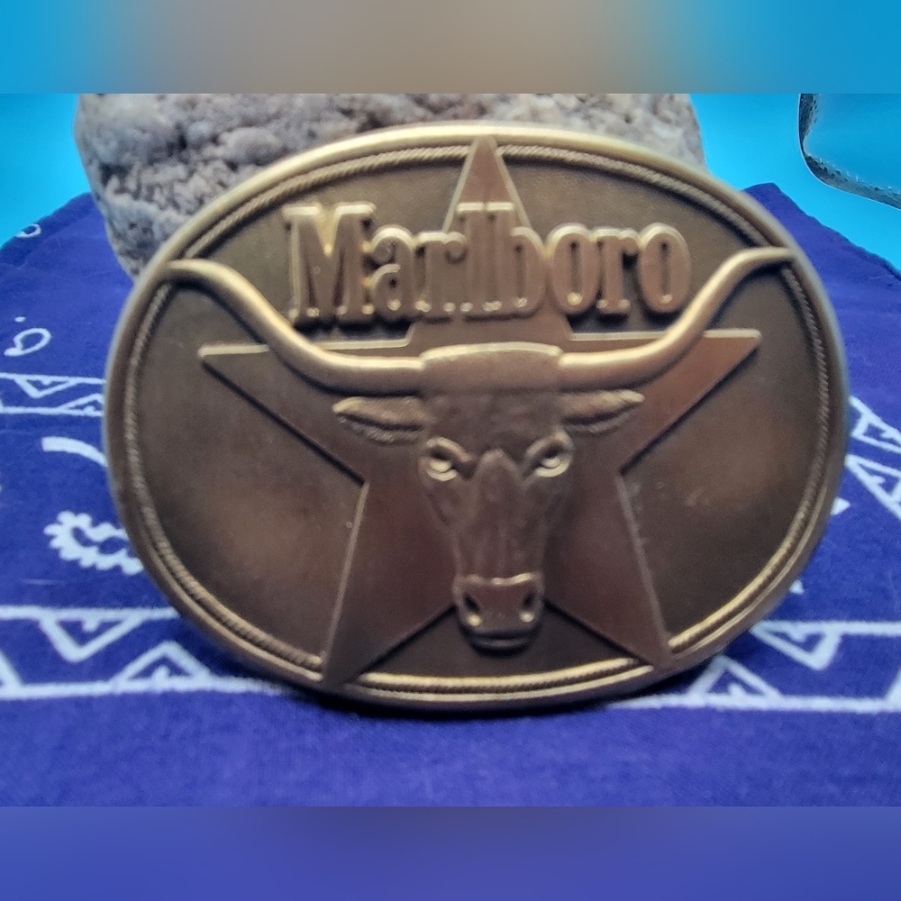 Marlboro Brass Longhorn Star Belt Buckle Brass